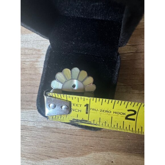Vintage Zuni Inlay Turquoise Coral Sunface Sterling Silver Ring - Picture 7 of 10